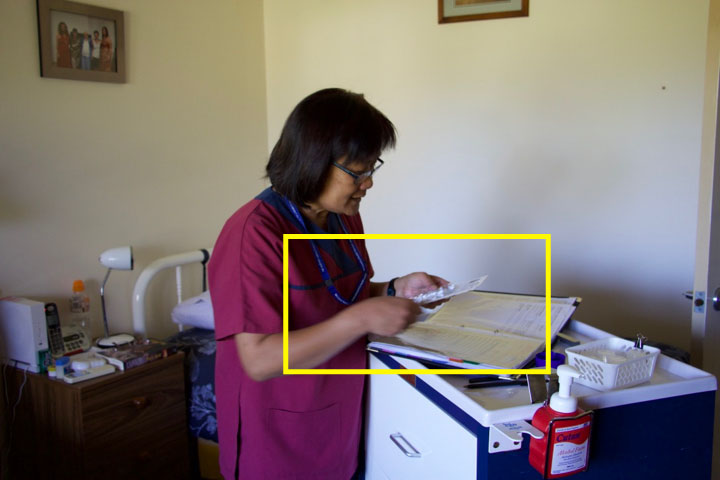 Jamie checking the blister pack